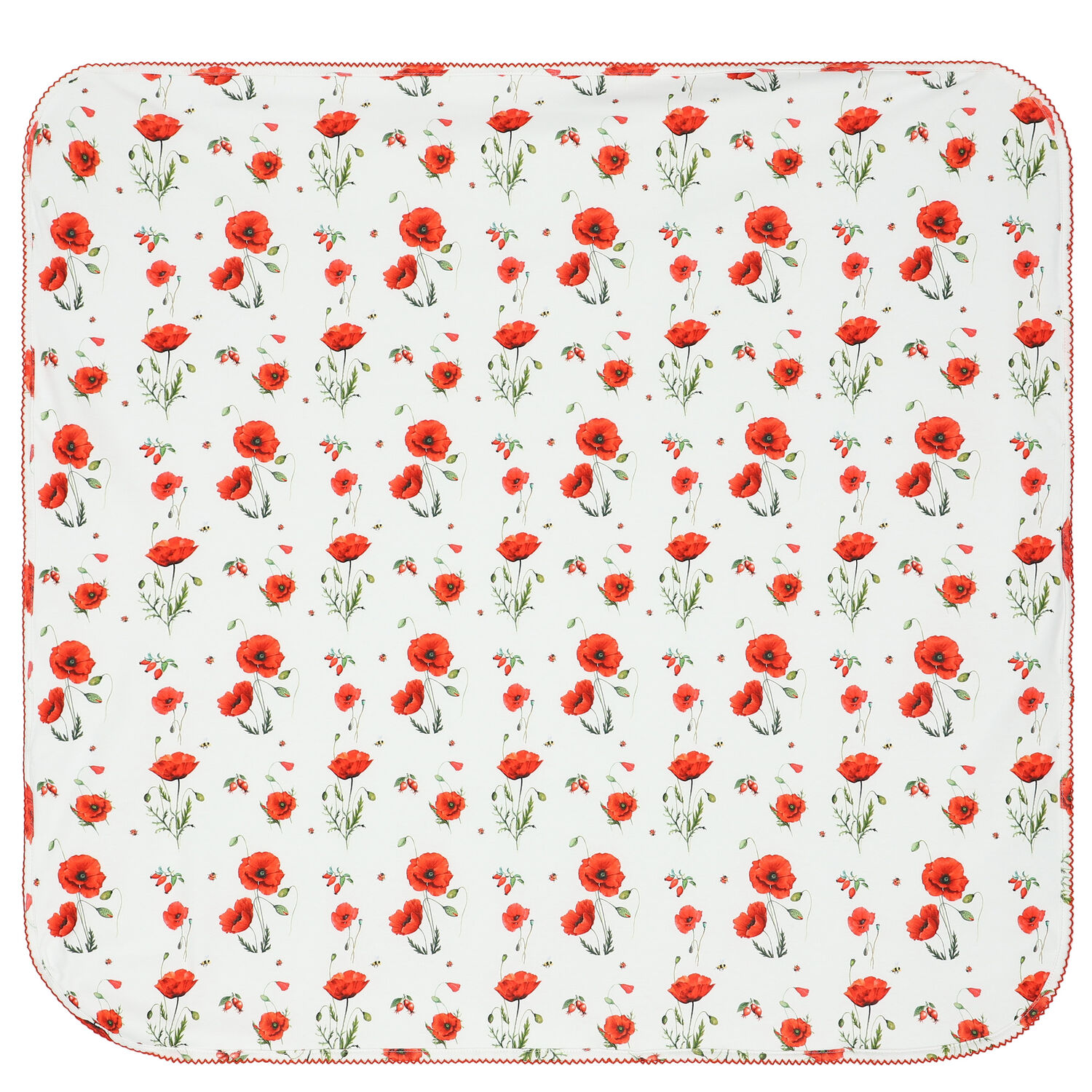 Baby Girls White & Red Poppies Blanket, 1, hi-res